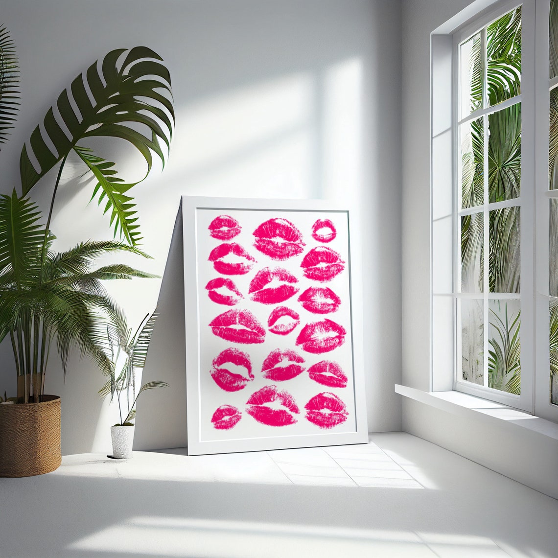 Pink Lipstick Kiss Marks Pattern Fashion Y2K Dorm Decor Poster - Image 2