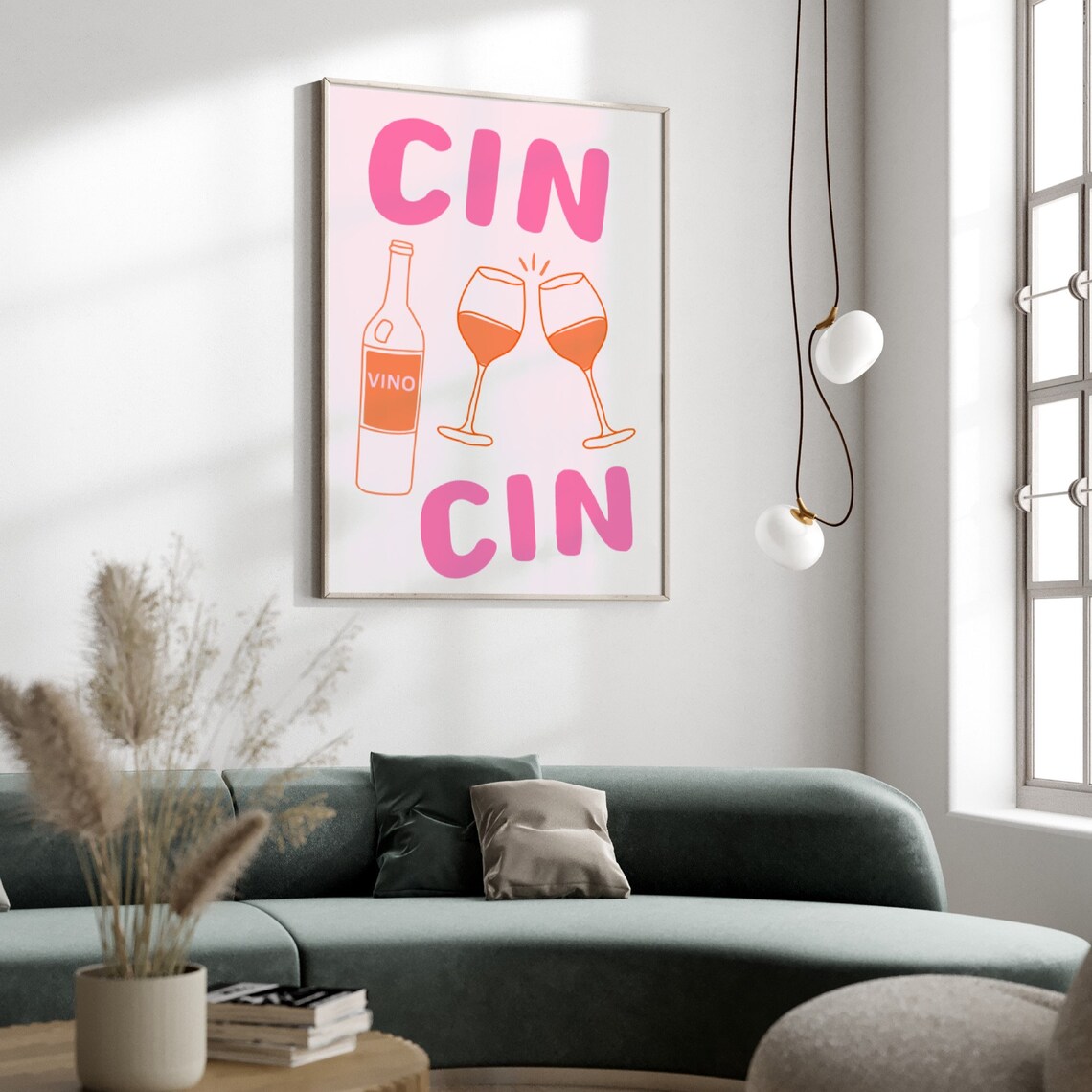 Cin Cin Wine Glass Cheers Poster, Retro Drink Art - Image 2