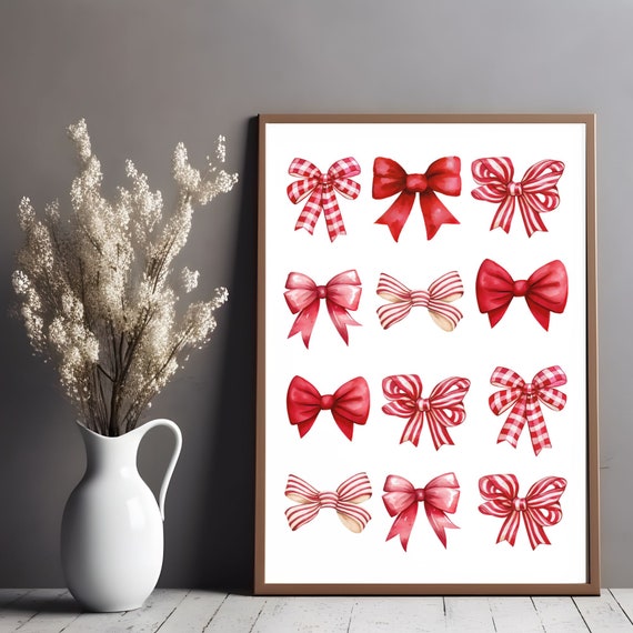 Red Bow Print Preppy Aesthetic Wall Art Teen Room Decor Preppy Poster College Apartment Decor Nursery Girly Wall Art Coquette Poster