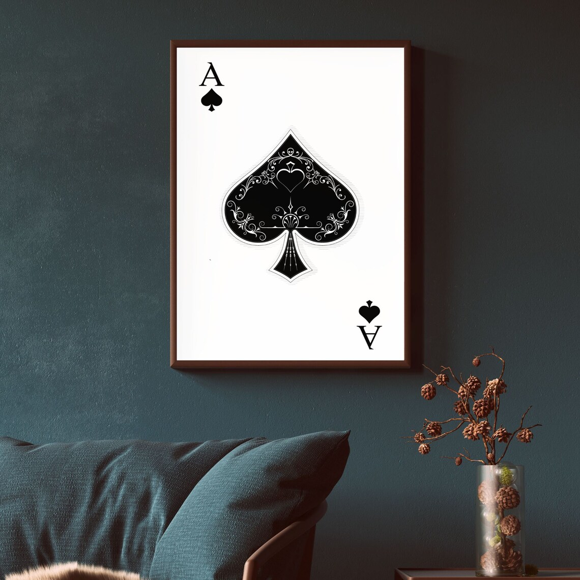 Ace Of Spades Retro Poker Art Print, Game Room