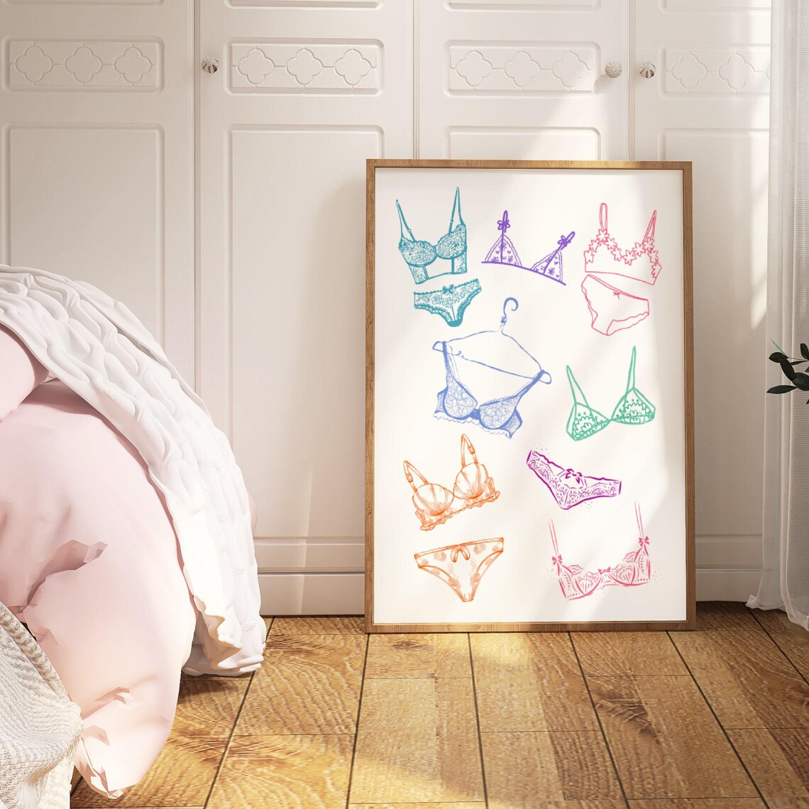 Colorful Lingerie Illustration Bras Panties Coquette Wall Poster - Image 3