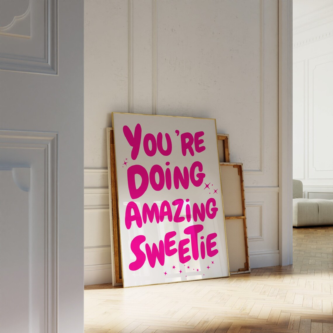 Youre Doing Amazing Sweetie Hot Pink Retro Affirmation Poster - Image 3