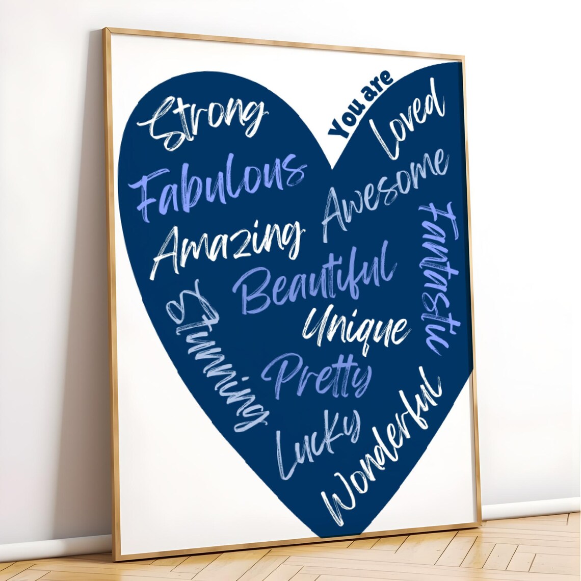 You Are Amazing Wall Art Navy Blue Heart Print Retro Trendy Wall Art Y2k Dorm Room Decor Aesthetic Blue Coastal Cowgirl Art Art - Image 2