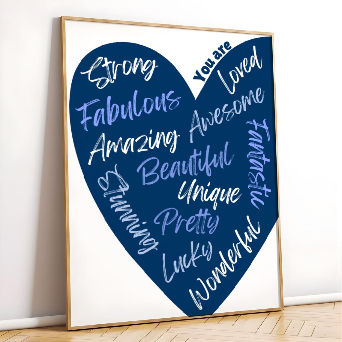 You Are Strong Loved Navy Heart Word Affirmation Wall Poster - Image 2