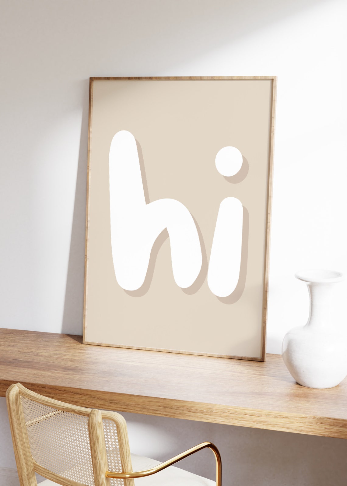 Hi Minimalist Beige Typography Greeting Entryway Wall Poster - Image 2