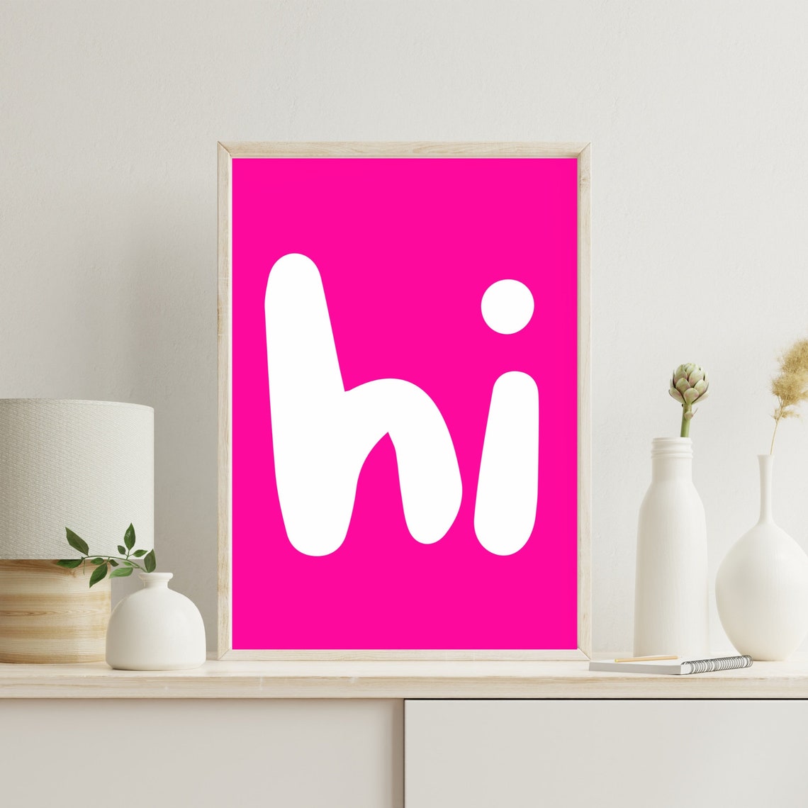 Hi Hot Pink Typography Greeting Giant White Bubble Letter Wall Art - Image 3