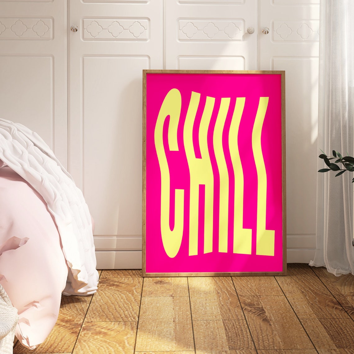 Chill Wavy Yellow Hot Pink Retro Psychedelic Typography Poster - Image 5