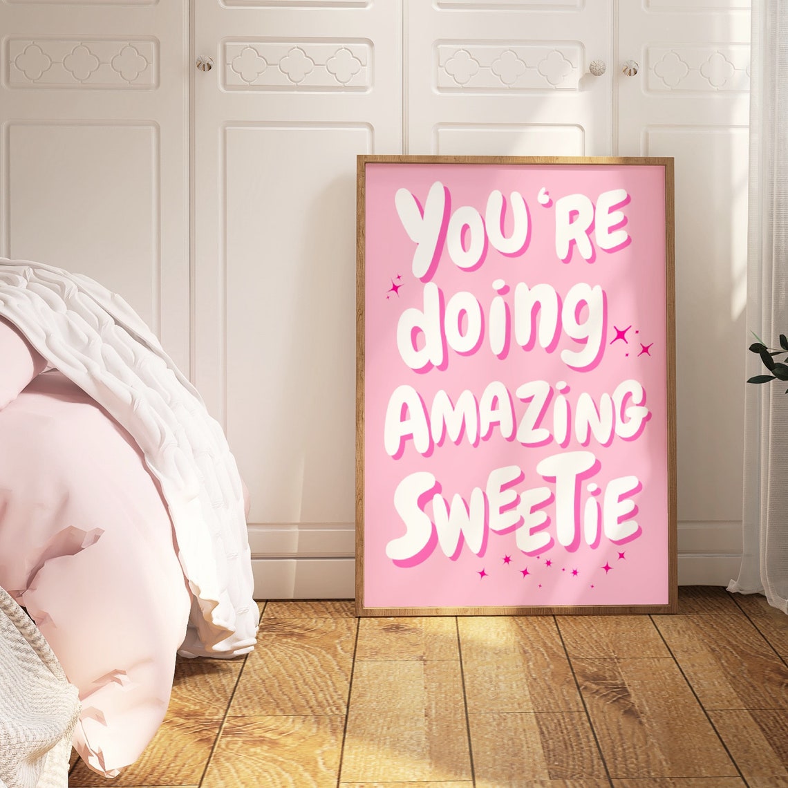 Youre Doing Amazing Sweetie Print Affirmation Wall Art Teen Girl Room Decor Retro Poster Trendy Art Pink Preppy Dorm Decor - Image 3
