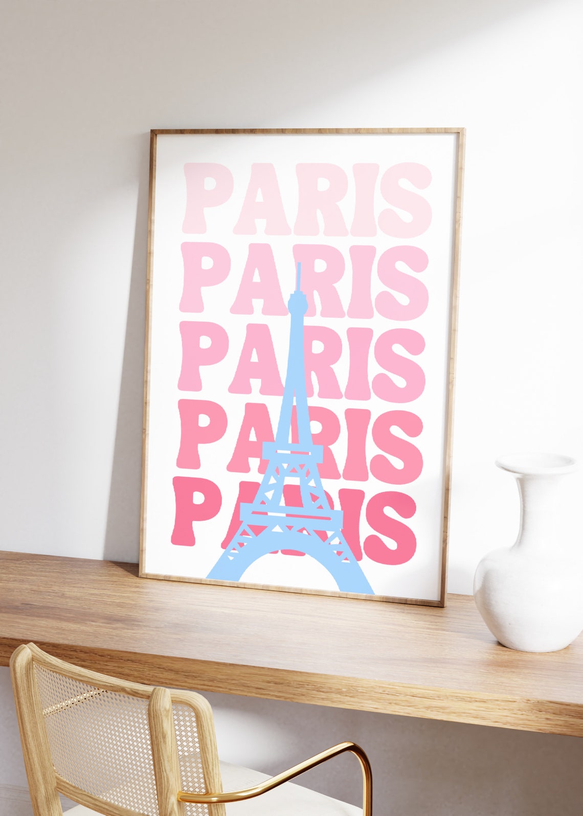 Paris Travel Print Pink Blue Paris Travel Exhibition Print Trendy Dorm Room Decor France Poster Trendy Travel Print Wall Art - Image 2
