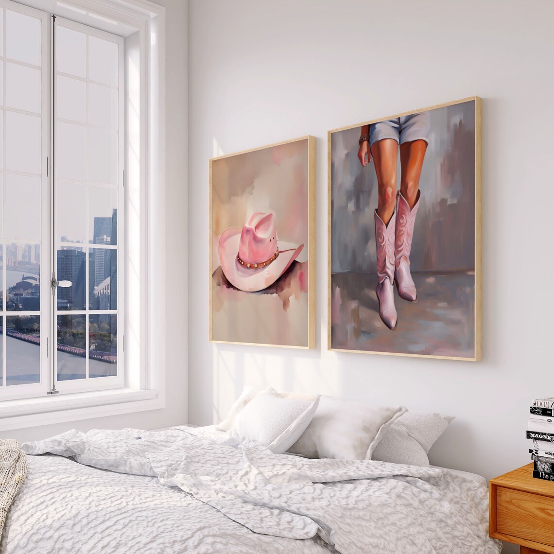 Coastal Cowgirl Print Pink Boots Trendy Print Pastel Preppy Cowgirl Dorm Room Decor Girly Pink Retro Western Wall Art - Image 3