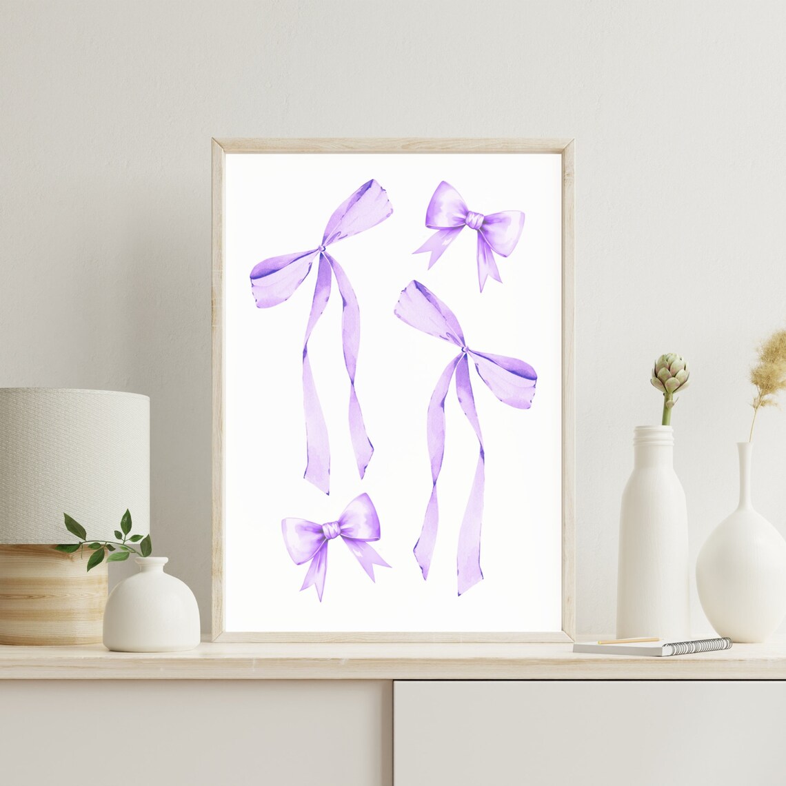 Lilac Purple Watercolor Ribbon Bow Soft Dreamy Preppy Art Poster