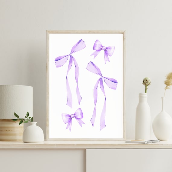 Lilac Purple Watercolor Ribbon Bow Soft Dreamy Preppy Art Poster