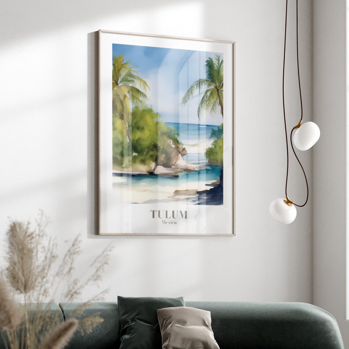 Tulum Mexico Beach Watercolor Travel Poster Palm Trees Coastal Scene - Image 3