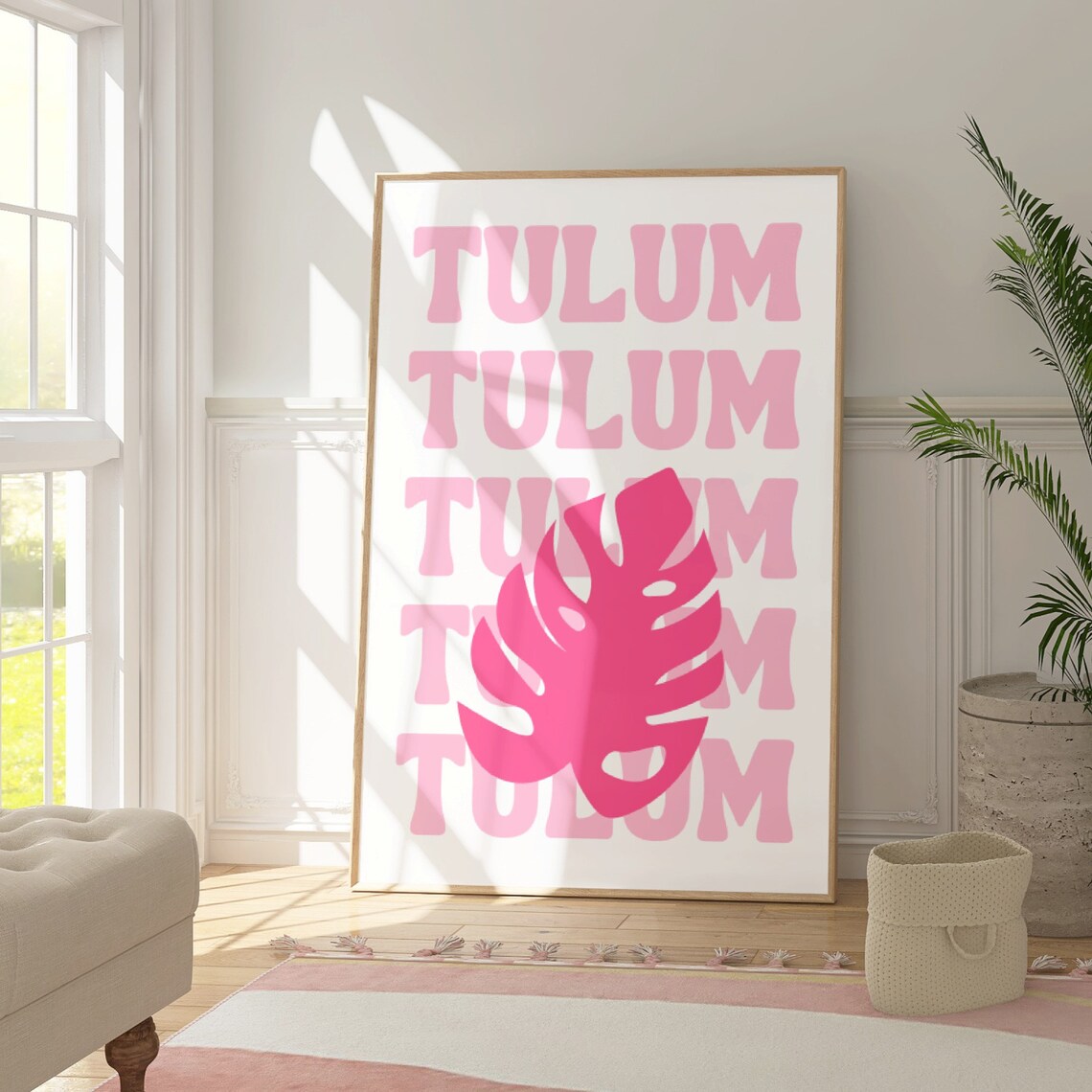 Tulum Pink Retro Lettering Monstera Leaf Beach Travel Style Poster - Image 3