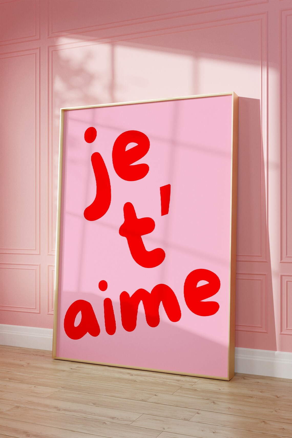 Je Taime French I Love You Red Bubble Lettering Pink Quote Poster - Image 3