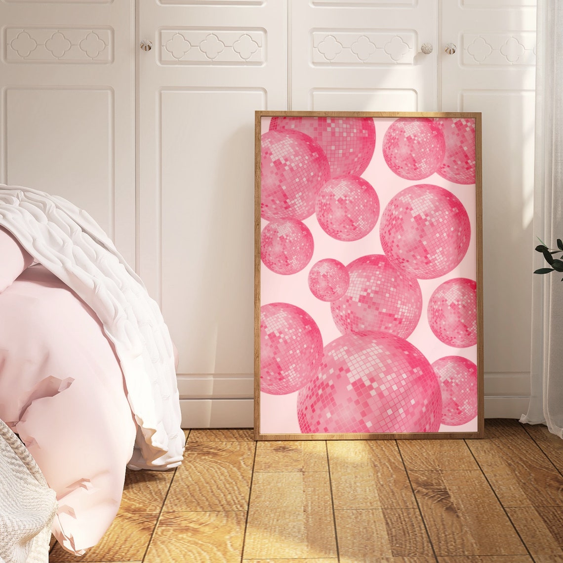 Fun Pink Disco Ball Pattern Retro Party Glam Mirror Ball Poster - Image 2