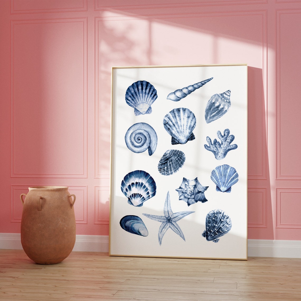 Blue Seashell Collection Watercolor Poster Coastal Beach Nautical Art - Image 2