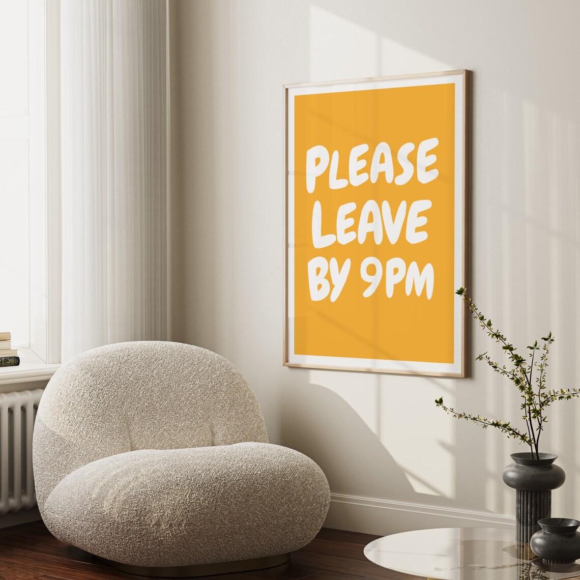 Please Leave By 9PM Funny Mustard Yellow Quote Hosting Party Poster - Image 2