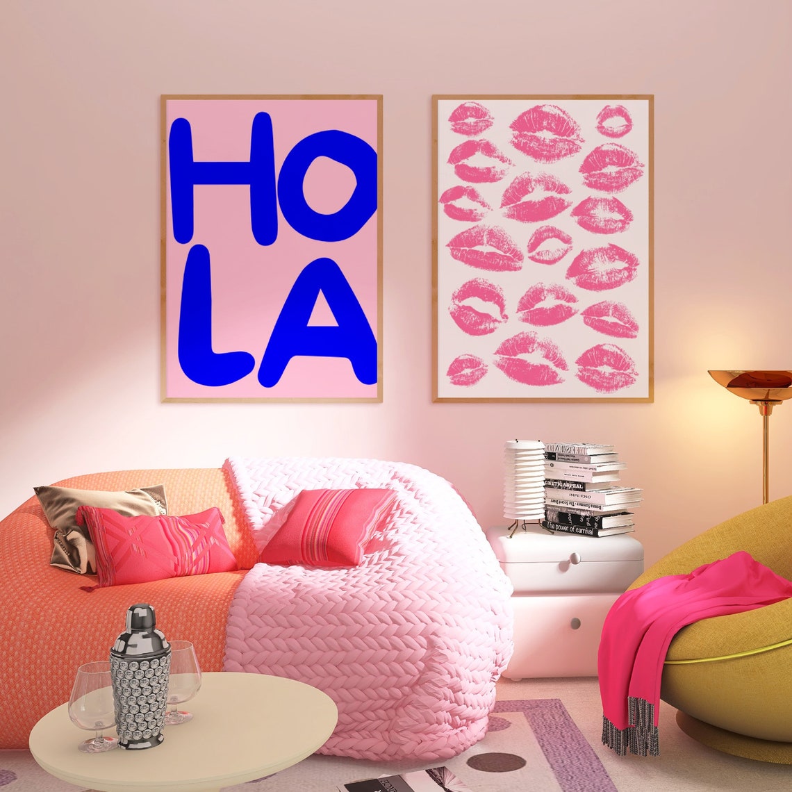 Hola Cobalt Blue Bubble Letter Spanish Greeting Typography Wall Art - Image 2