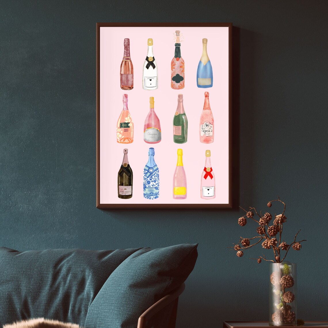 Champagne Bar Cart Decor, Trendy Poster Print