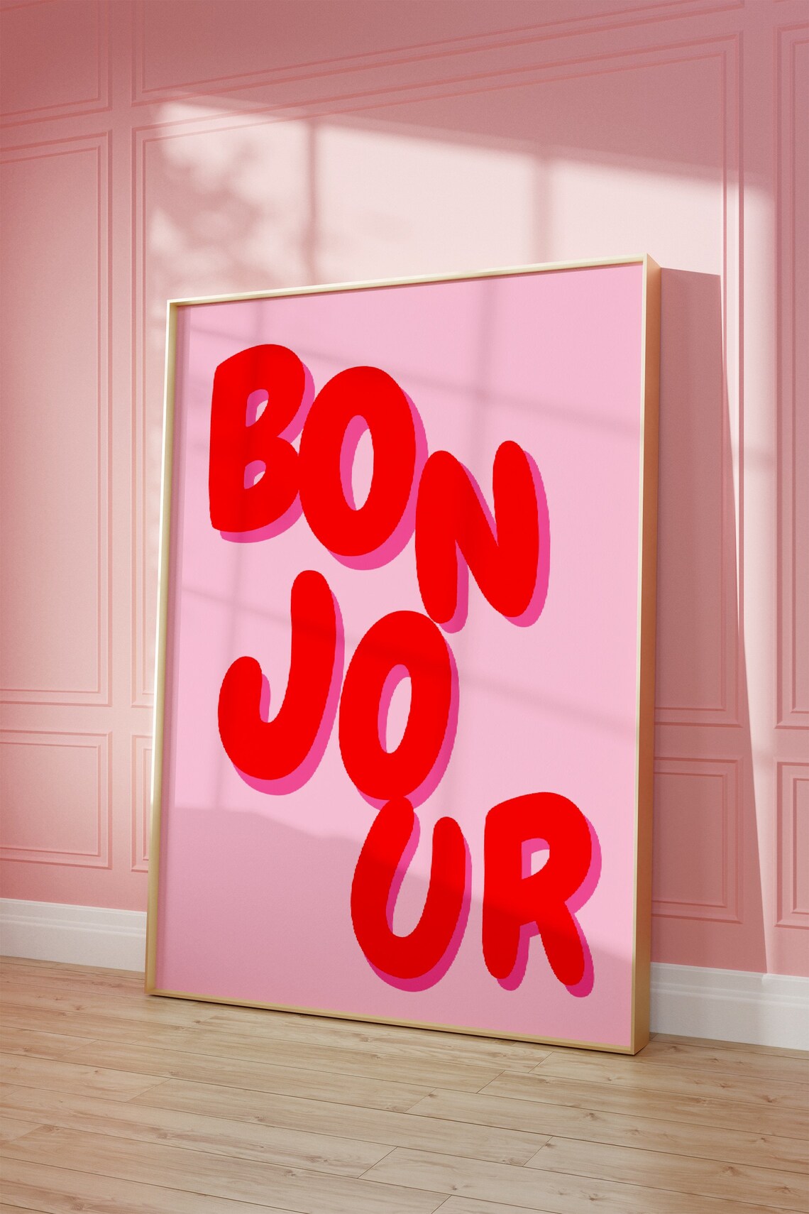 Bonjour Red Bubble Letter French Phrase Pink Retro Trendy Poster - Image 2