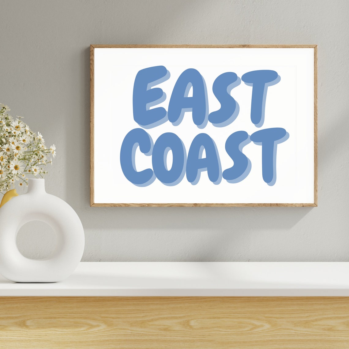 East Coast Blue Bubble Letters Poster Retro Typography Coastal Decor - Image 3