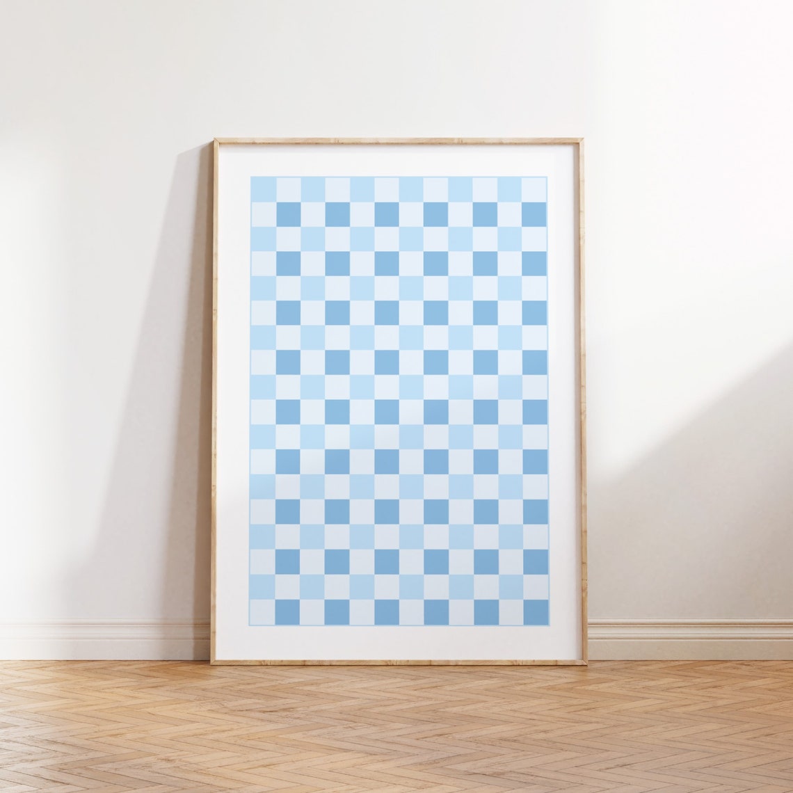 Blue Checkerboard Pattern Poster Retro Checkered Squares Wall Decor - Image 2