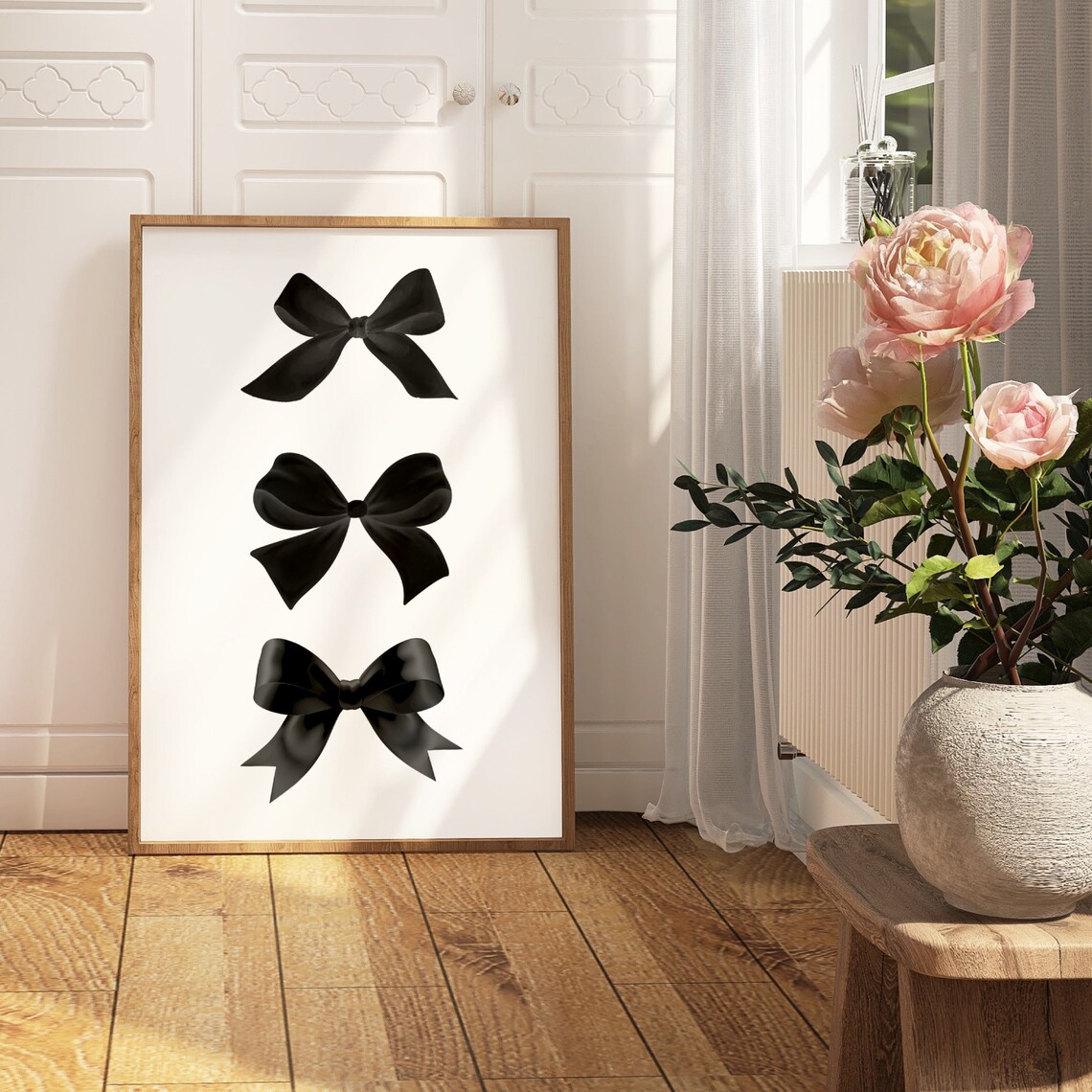 Black Satin Bow Trio Minimal Preppy Chic Fashion Wall Poster - Image 2