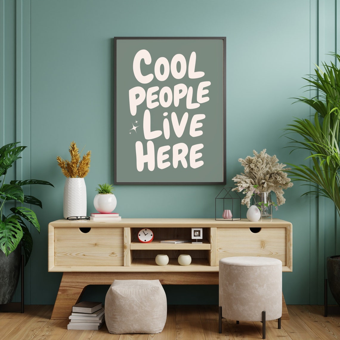 Cool People Live Here Sage Green Retro Typography Quote Poster - Image 2