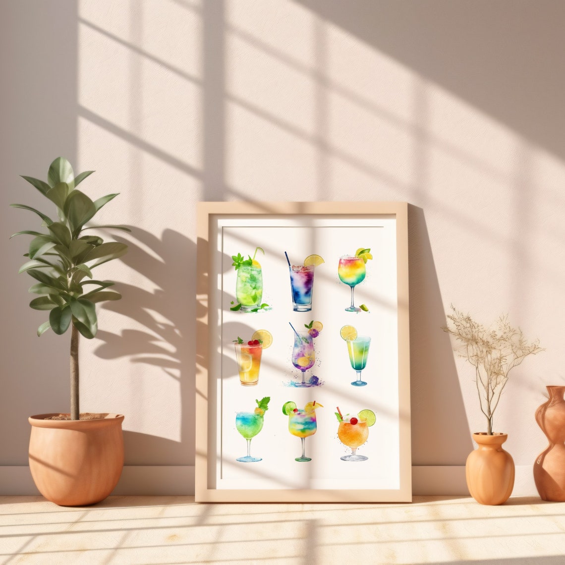 Watercolor Cocktail Grid Colorful Bar Drinks Kitchen Poster Art - Image 3