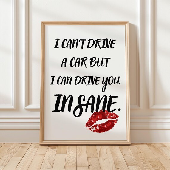 Humorous Sassy Wall Art I Can Drive You Insane Quote Poster Red Lips Design Gift For Her Perfect Funny Housewarming Room Decor