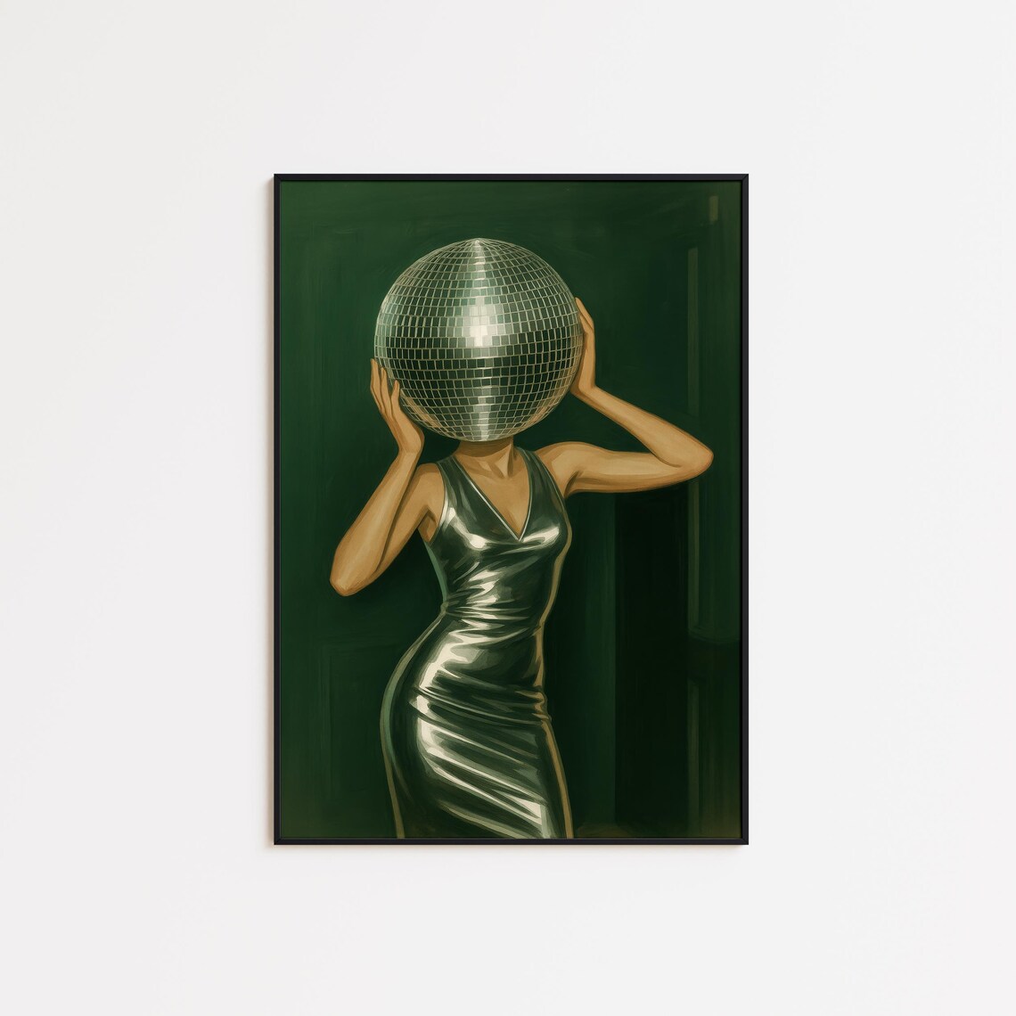 Disco Ball Woman Poster Glam Retro Party Wall Art Print In Green