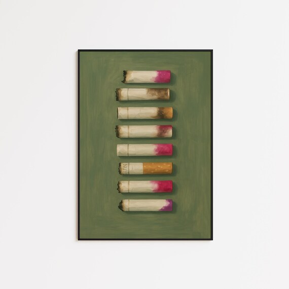Lipstick Cigarette Butts Moody Green Feminine Still Life Poster