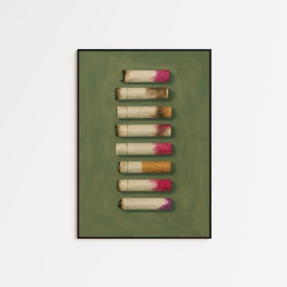 Lipstick Cigarette Butts Poster Gritty Feminine Wall Art In Moody Green