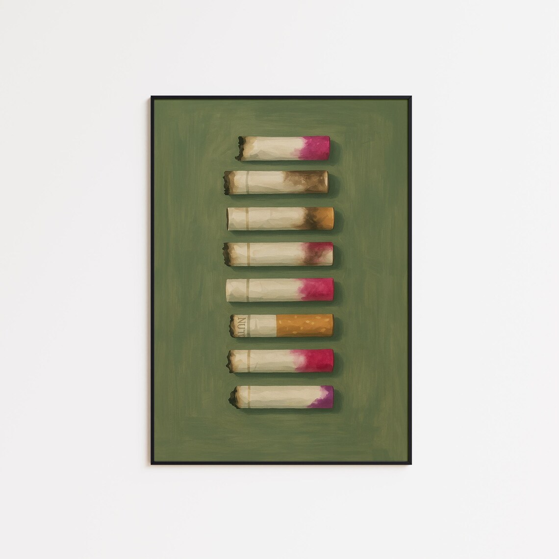 Lipstick Cigarette Butts Poster Gritty Feminine Wall Art In Moody Green