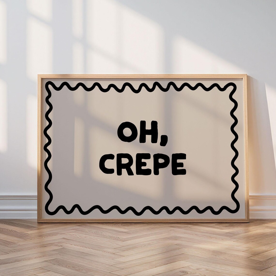 Oh Crepe Black Bold Wavy Border Funny Kitchen Pun Quote Poster
