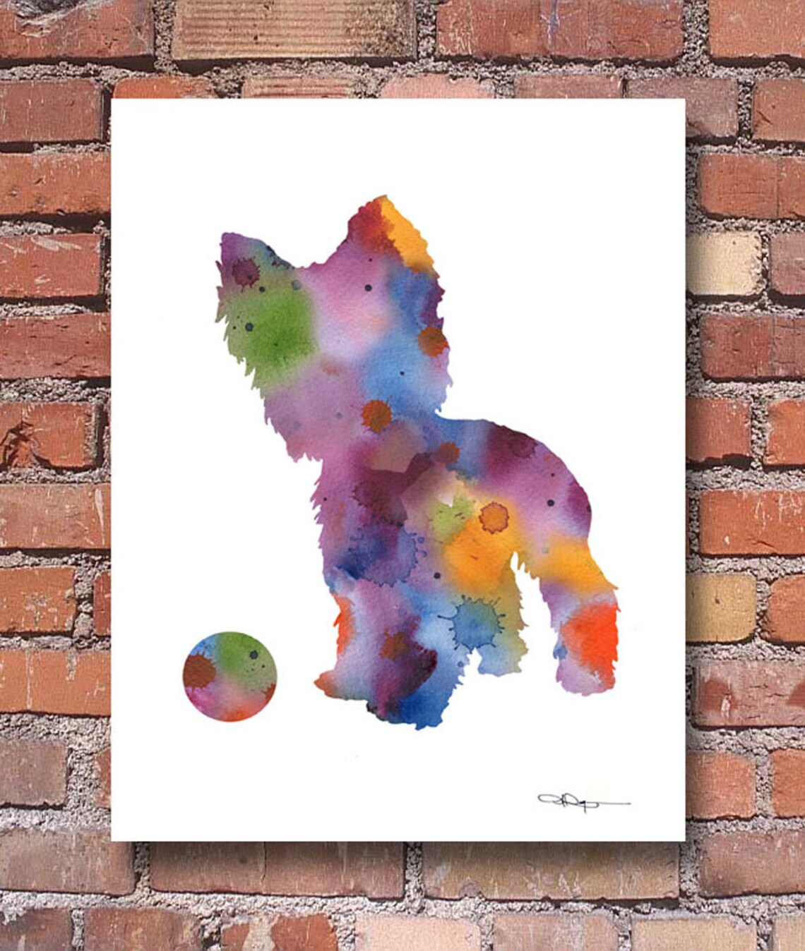 Colorful Rainbow Watercolor Yorkshire Terrier Puppy Ball Art Print
