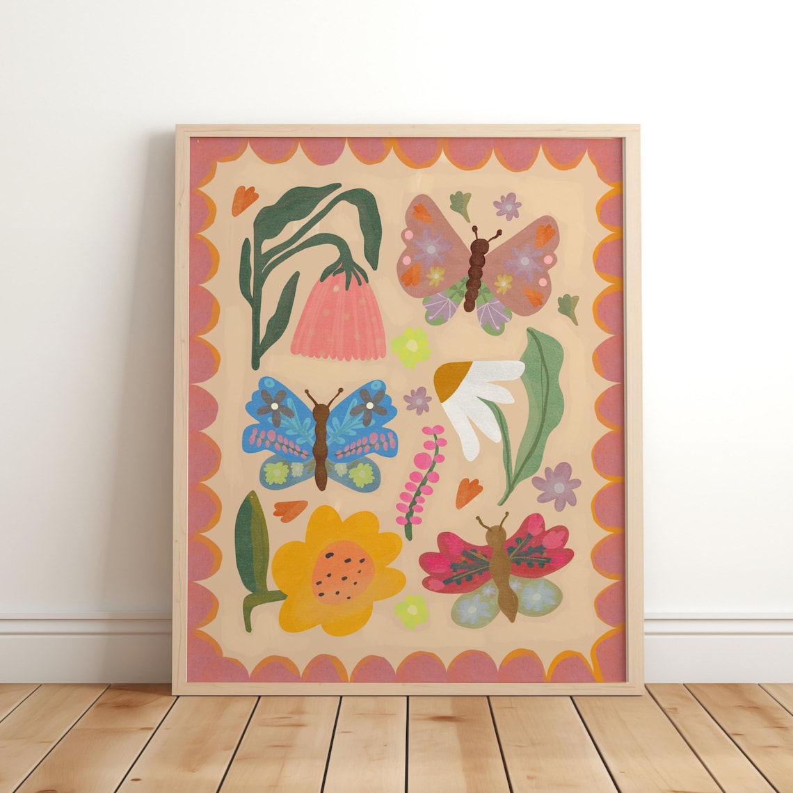 Butterflies and Flowers Botanical Nursery Art Print