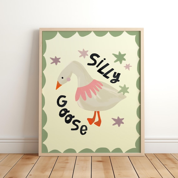 Silly Goose Cute Dancing Goose Illustration Stars Kids Room Poster