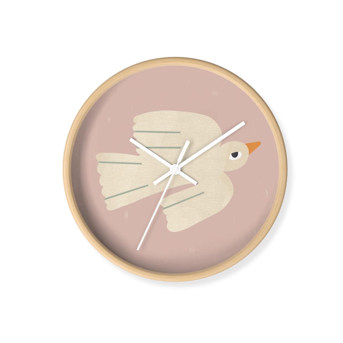 Nordic Bird Flying Pink Wall Clock Kids Nursery Room Wall Art