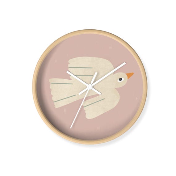Nordic Bird Clock Wall Pink For Childrens Bedroom Nursery Kids Girls Accessories