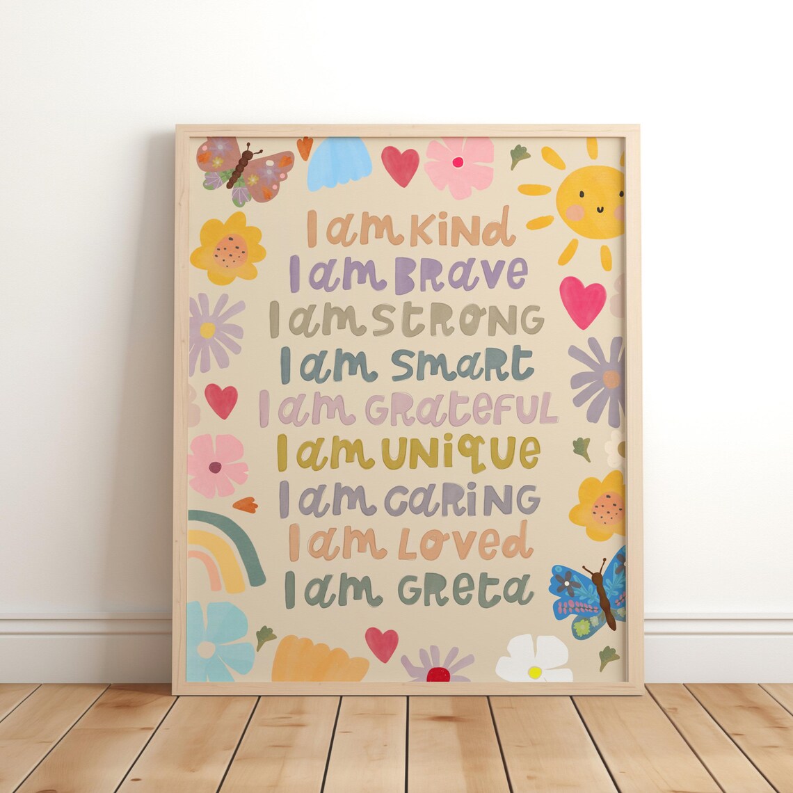 Floral Affirmation Kids Personalized Bedroom Art Print