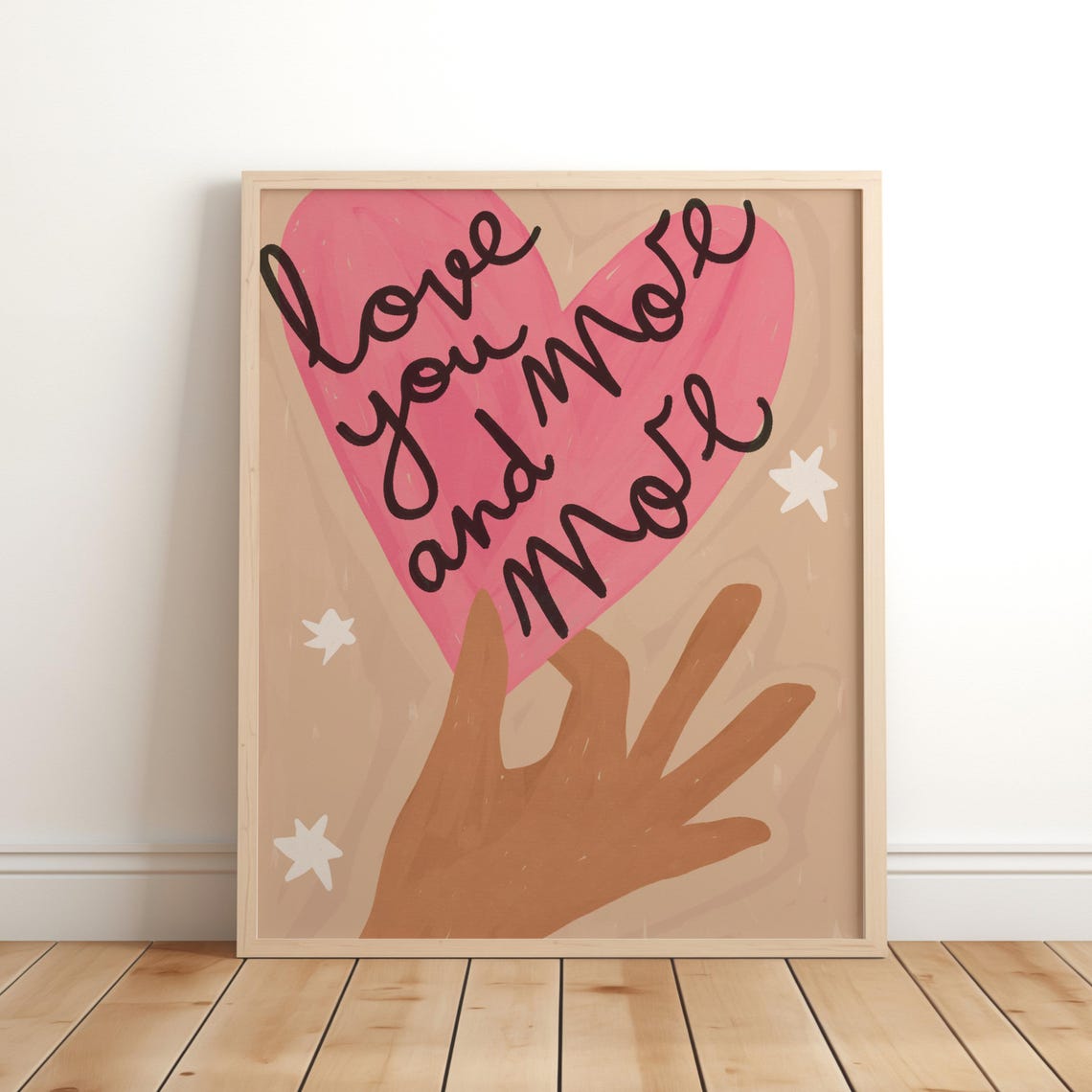Love You And More Heart Hand Lettered Quote Print Pink Wall Decor
