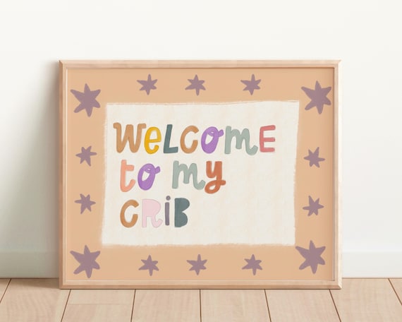 Welcome To My Crib Peach Stars Nursery Kids Room Quote Wall Poster