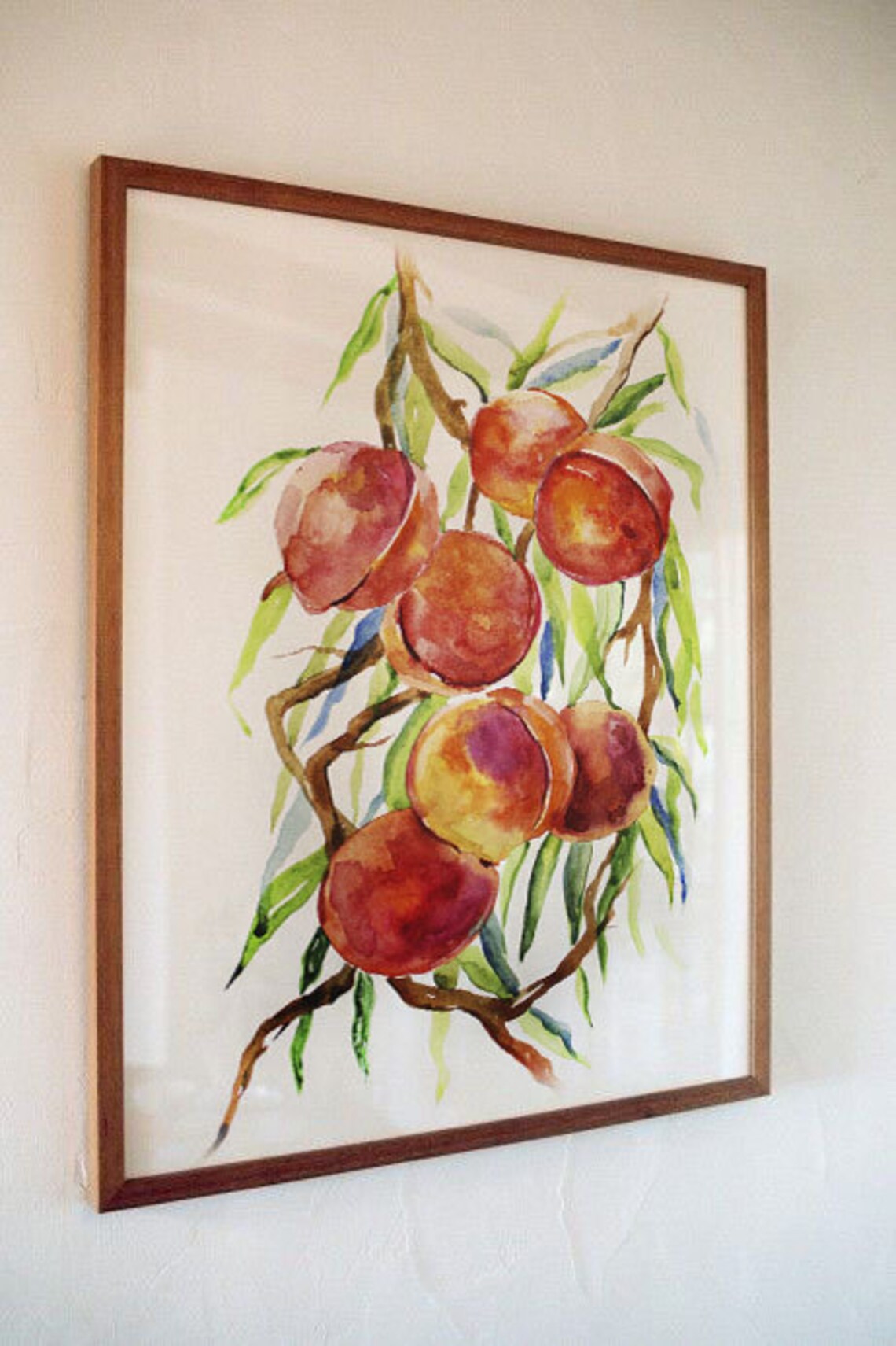 Juicy Ripe Peaches on Leafy Branch Watercolor Fruit Art Poster - Image 2