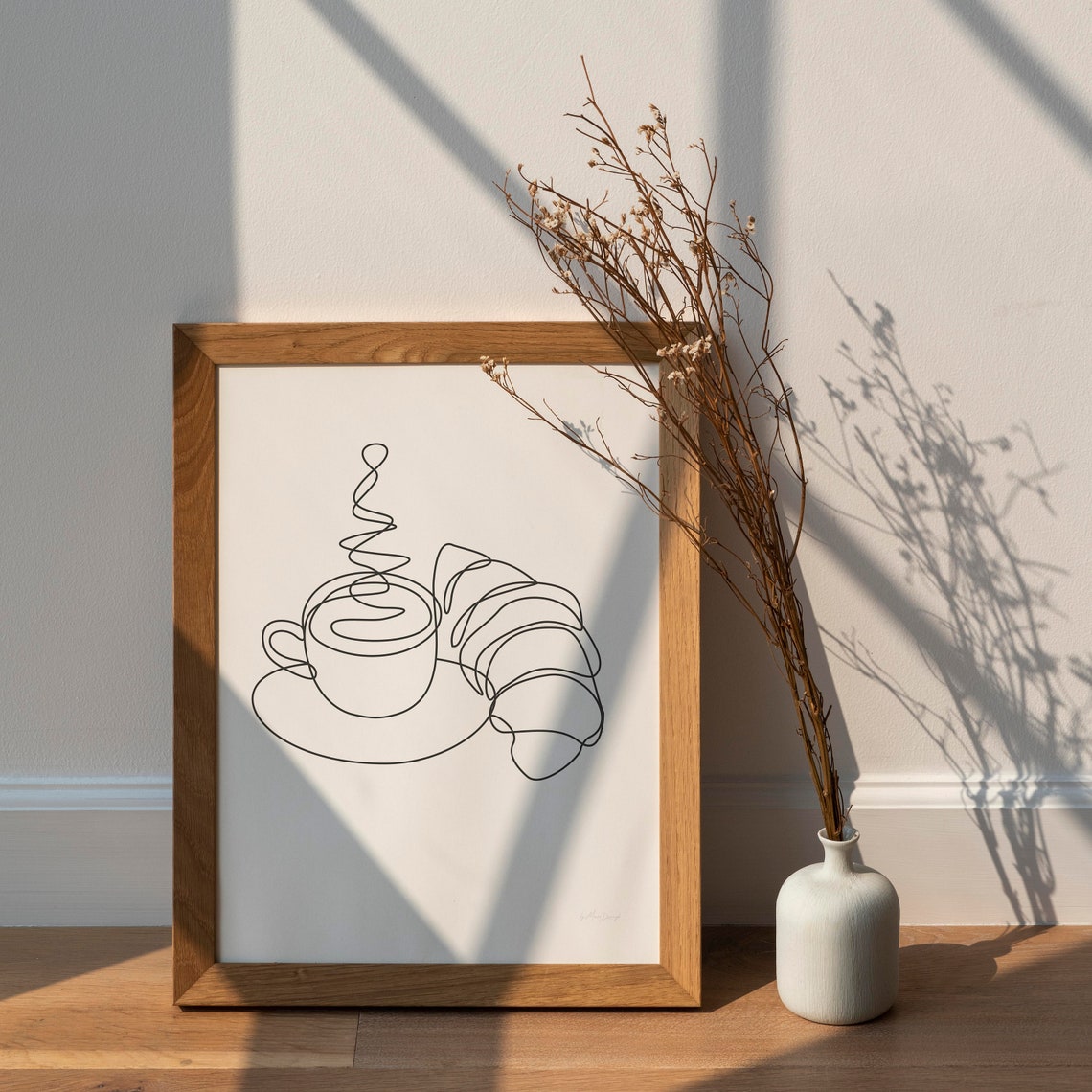 Charming Coffee and Croissant Minimalist Line Art Kitchen Poster - Image 2