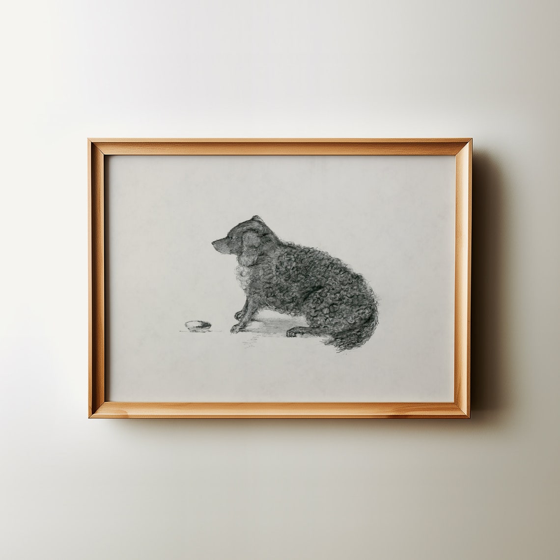 Vintage Dog Sketch Neutral Sitting Spaniel Cottagecore Print