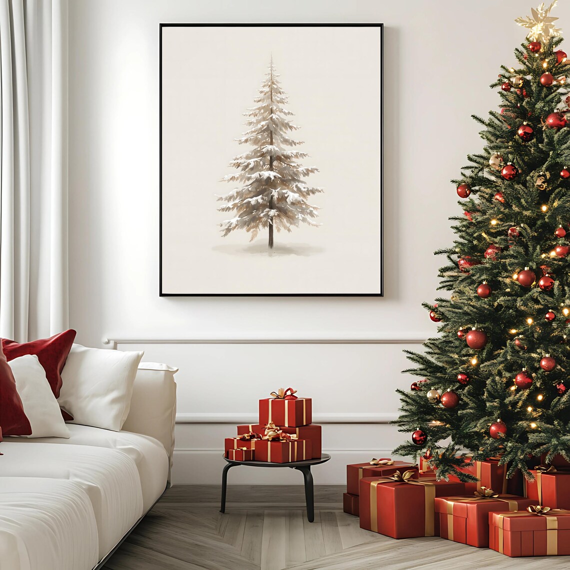 Minimalist Snow Covered Christmas Tree Scandinavian Neutral Beige Poster