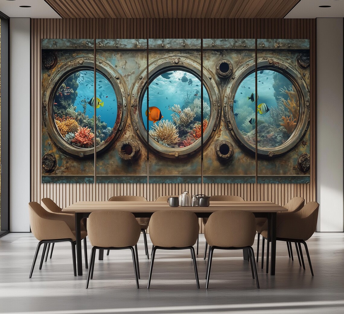 Underwater View From Porthole Print Fish Wall Art Underwater Painting Ocean Underwater Wall Art Diving Wall Decor Diver Gift - Image 2