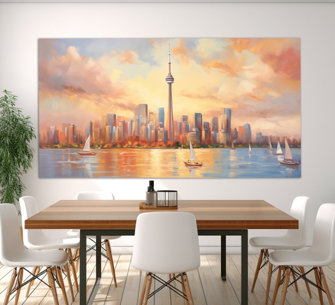 Toronto Skyline CN Tower Dusk Orange Sky Canada Travel Poster